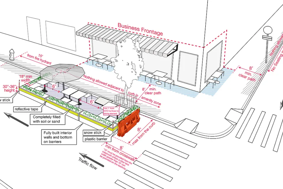Drawing of outdoor dining setup.